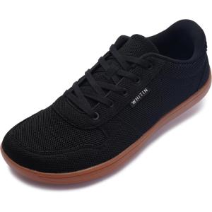 imageWHITIN Mens Wide Barefoot Shoes  Stylish Canvas Minimalist Sneakers  Zero Drop SoleW883  Black Gum Knit Upper