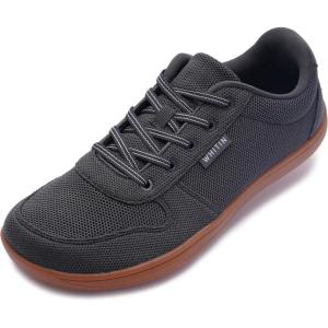 imageWHITIN Mens Wide Barefoot Shoes  Stylish Canvas Minimalist Sneakers  Zero Drop SoleW883  Grey Gum Knit Upper