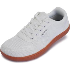 imageWHITIN Mens Wide Barefoot Shoes  Stylish Canvas Minimalist Sneakers  Zero Drop SoleW883  White Gum Knit Upper