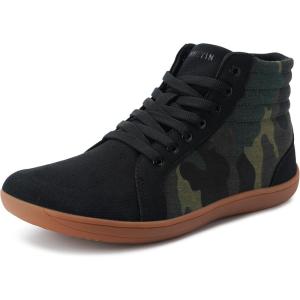 imageWHITIN Mens Wide Hitop Minimalist Barefoot Sneakers  Zero Drop Sole  Cushioned Ankle SupportCamo Black