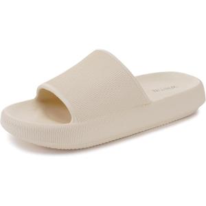 image:imageWHITIN Pillow Slippers for Women Non Slip  Cushioned Thick Sole Slides  Quick Drying Bathroom SandalsBeige
