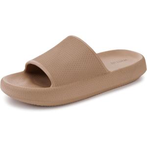 image:imageWHITIN Pillow Slippers for Women Non Slip  Cushioned Thick Sole Slides  Quick Drying Bathroom SandalsBrown