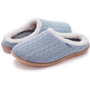 image:imageWHITIN Women Arch Support Fuzzy Knitted Slipper Warm Slip On House ShoesBlue