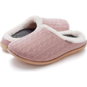 image:imageWHITIN Women Arch Support Fuzzy Knitted Slipper Warm Slip On House ShoesPink
