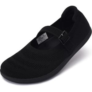 image:imageWHITIN Womens Barefoot Mary Jane Flats  Wide Toe Box  Zero Drop Sole  Adjustable StrapsW94  Black