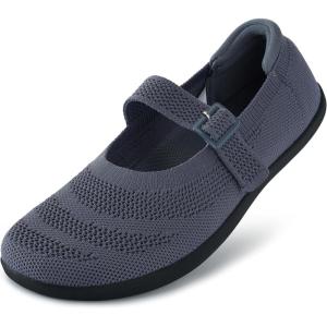 image:imageWHITIN Womens Barefoot Mary Jane Flats  Wide Toe Box  Zero Drop Sole  Adjustable StrapsW94  Grey