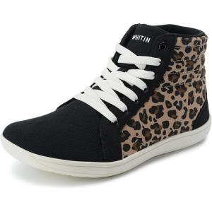 image:imageWHITIN Womens Wide HighTop Canvas Barefoot Sneakers  Minimalist StreetReady Fit  ComfortForward Ankle SupportW823  Leopard Black