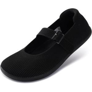 image:imageWHITIN Womens Wide Toe Box Barefoot Mary Jane Flats  Zero DropW95  All Black