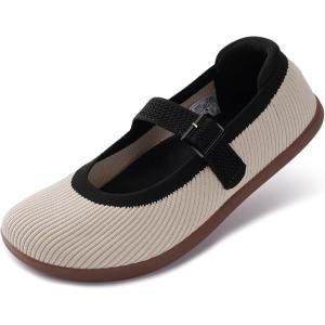 image:imageWHITIN Womens Wide Toe Box Barefoot Mary Jane Flats  Zero DropW95  Beige Black