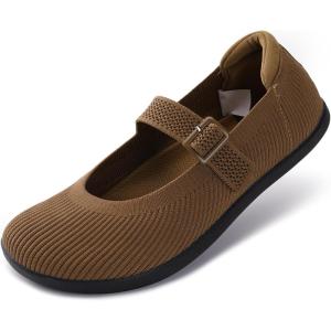image:imageWHITIN Womens Wide Toe Box Barefoot Mary Jane Flats  Zero DropW95  Brown