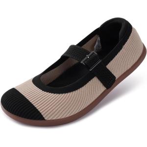image:imageWHITIN Womens Wide Toe Box Barefoot Mary Jane Flats  Zero DropW95  Nude Black