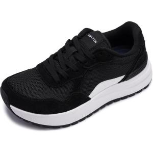 image:imageWHITIN Womens Wide Toe Box Walking Shoes  Cushioned Retro Suede Trainers for Daily Walks Casual Outings amp Light FitnessBlack