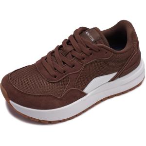 image:imageWHITIN Womens Wide Toe Box Walking Shoes  Cushioned Retro Suede Trainers for Daily Walks Casual Outings amp Light FitnessBrown