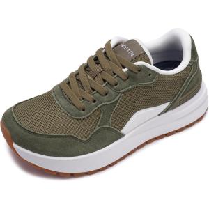 image:imageWHITIN Womens Wide Toe Box Walking Shoes  Cushioned Retro Suede Trainers for Daily Walks Casual Outings amp Light FitnessGreen