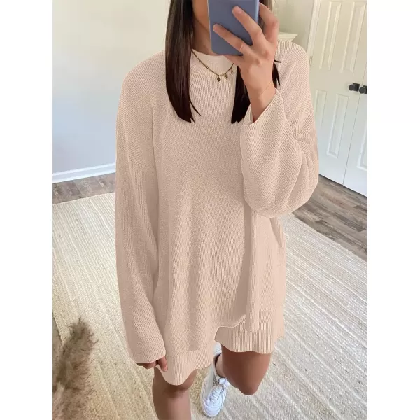 imageANRABESS 2 Piece Outfits For Women 2024 Spring Lounge Matching Loungewear Sets Oversized Sweater and Shorts SetBeige