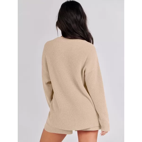 imageANRABESS 2 Piece Outfits For Women 2024 Spring Lounge Matching Loungewear Sets Oversized Sweater and Shorts SetBeige