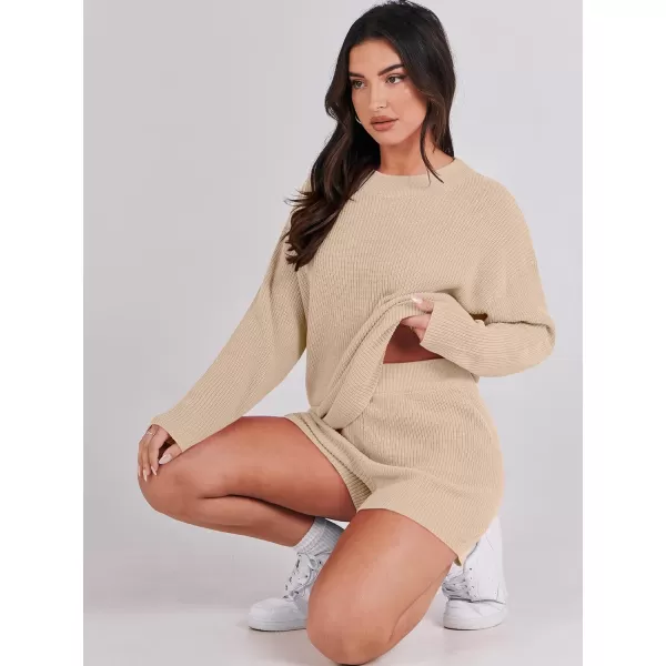 imageANRABESS 2 Piece Outfits For Women 2024 Spring Lounge Matching Loungewear Sets Oversized Sweater and Shorts SetBeige