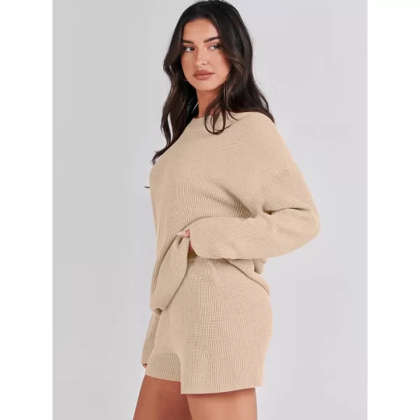 imageANRABESS 2 Piece Outfits For Women 2024 Spring Lounge Matching Loungewear Sets Oversized Sweater and Shorts SetBeige