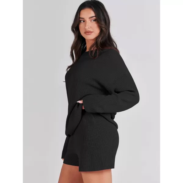 imageANRABESS 2 Piece Outfits For Women 2024 Spring Lounge Matching Loungewear Sets Oversized Sweater and Shorts SetBlack