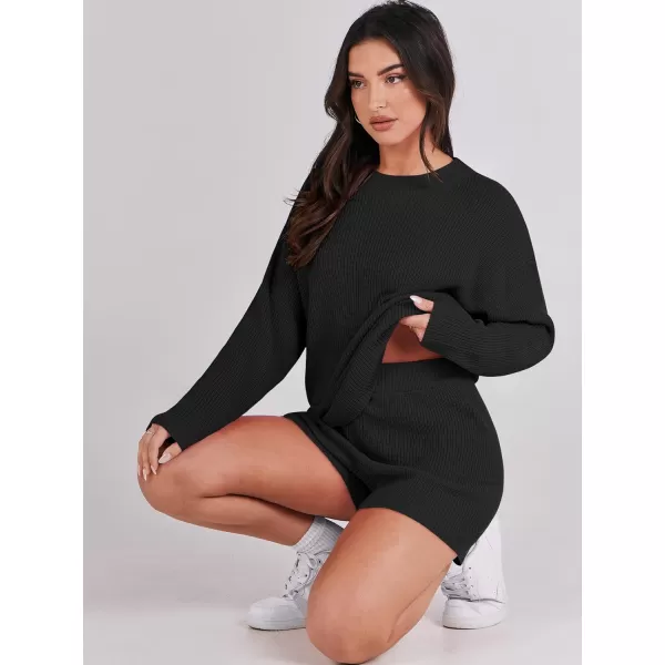imageANRABESS 2 Piece Outfits For Women 2024 Spring Lounge Matching Loungewear Sets Oversized Sweater and Shorts SetBlack