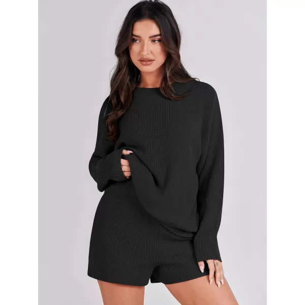 imageANRABESS 2 Piece Outfits For Women 2024 Spring Lounge Matching Loungewear Sets Oversized Sweater and Shorts SetBlack