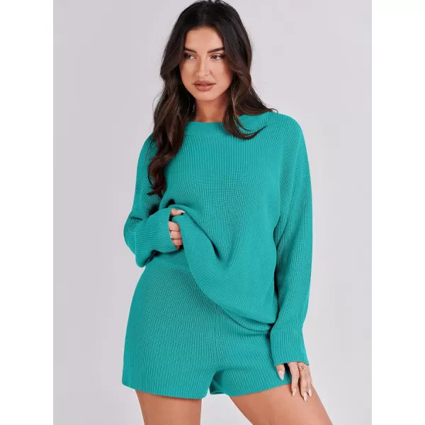 imageANRABESS 2 Piece Outfits For Women 2024 Spring Lounge Matching Loungewear Sets Oversized Sweater and Shorts SetCyan