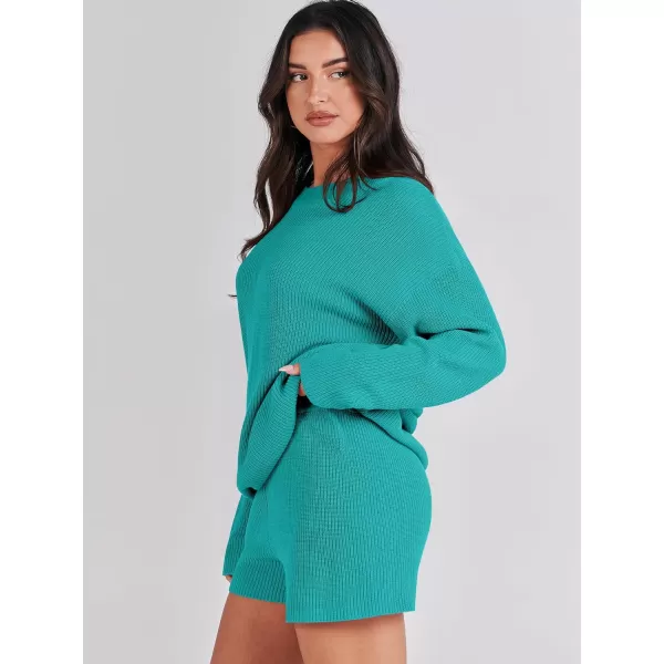 imageANRABESS 2 Piece Outfits For Women 2024 Spring Lounge Matching Loungewear Sets Oversized Sweater and Shorts SetCyan
