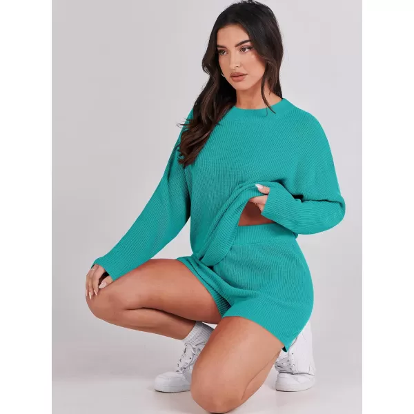 imageANRABESS 2 Piece Outfits For Women 2024 Spring Lounge Matching Loungewear Sets Oversized Sweater and Shorts SetCyan