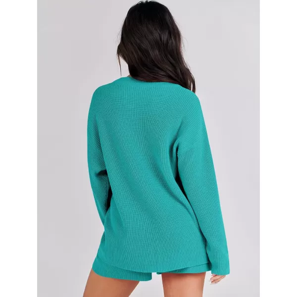 imageANRABESS 2 Piece Outfits For Women 2024 Spring Lounge Matching Loungewear Sets Oversized Sweater and Shorts SetCyan
