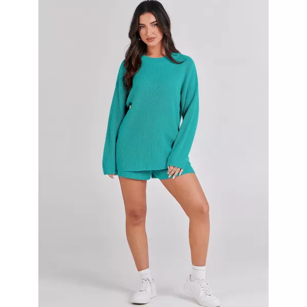 imageANRABESS 2 Piece Outfits For Women 2024 Spring Lounge Matching Loungewear Sets Oversized Sweater and Shorts SetCyan