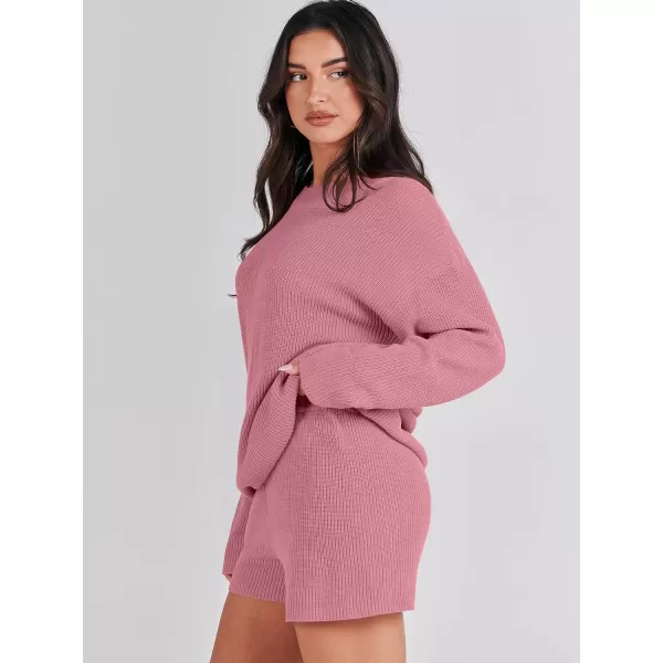 imageANRABESS 2 Piece Outfits For Women 2024 Spring Lounge Matching Loungewear Sets Oversized Sweater and Shorts SetDrak Pink