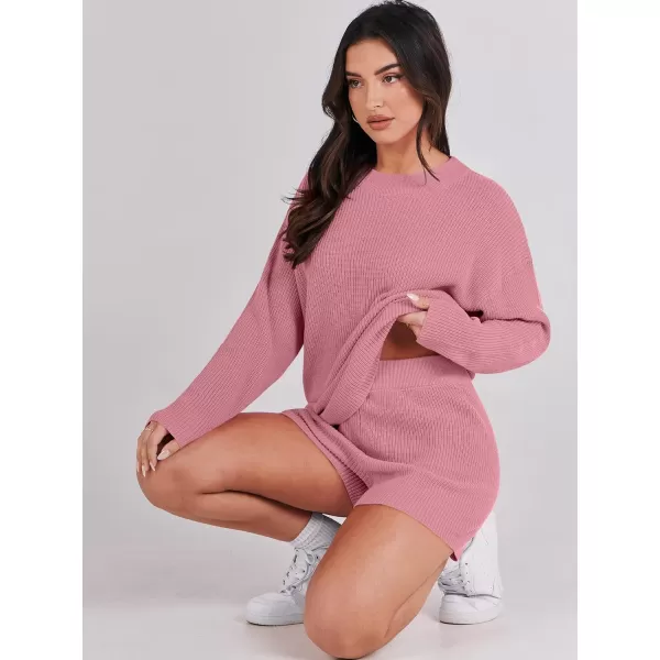 imageANRABESS 2 Piece Outfits For Women 2024 Spring Lounge Matching Loungewear Sets Oversized Sweater and Shorts SetDrak Pink