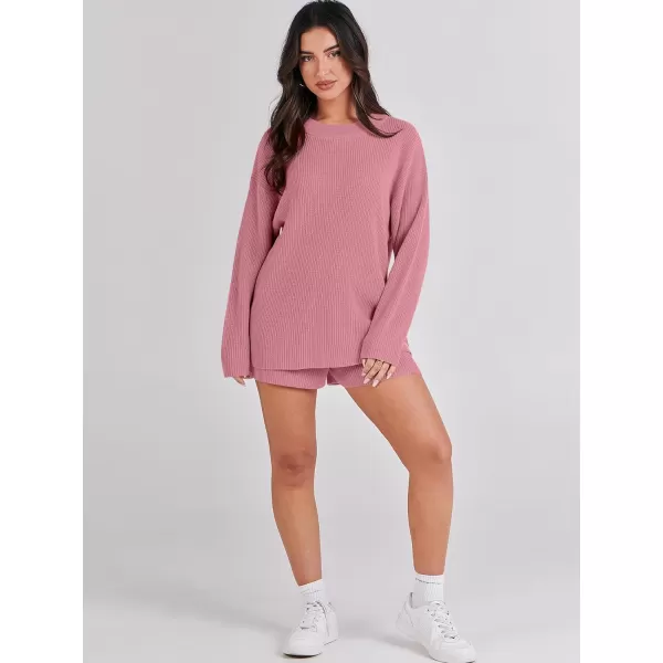 imageANRABESS 2 Piece Outfits For Women 2024 Spring Lounge Matching Loungewear Sets Oversized Sweater and Shorts SetDrak Pink