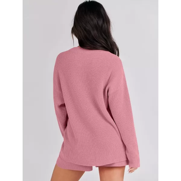 imageANRABESS 2 Piece Outfits For Women 2024 Spring Lounge Matching Loungewear Sets Oversized Sweater and Shorts SetDrak Pink