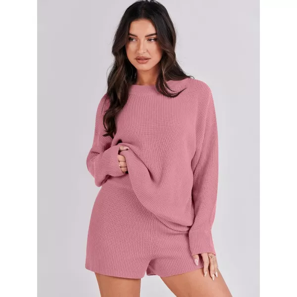 imageANRABESS 2 Piece Outfits For Women 2024 Spring Lounge Matching Loungewear Sets Oversized Sweater and Shorts SetDrak Pink