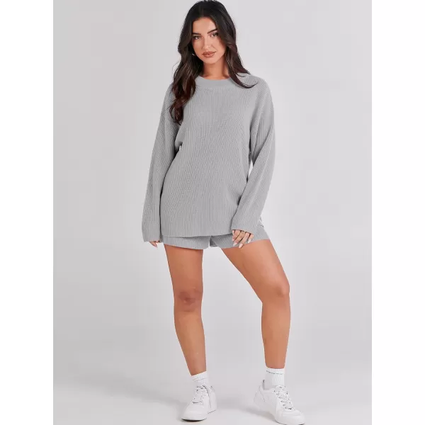 imageANRABESS 2 Piece Outfits For Women 2024 Spring Lounge Matching Loungewear Sets Oversized Sweater and Shorts SetGray