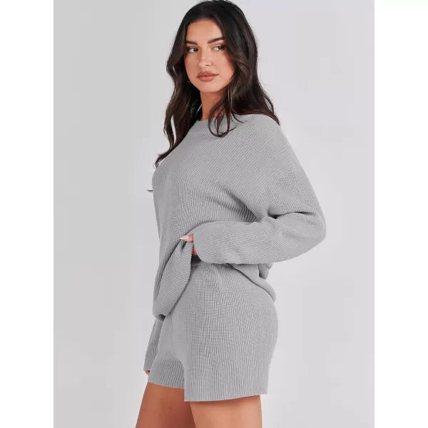 imageANRABESS 2 Piece Outfits For Women 2024 Spring Lounge Matching Loungewear Sets Oversized Sweater and Shorts SetGray