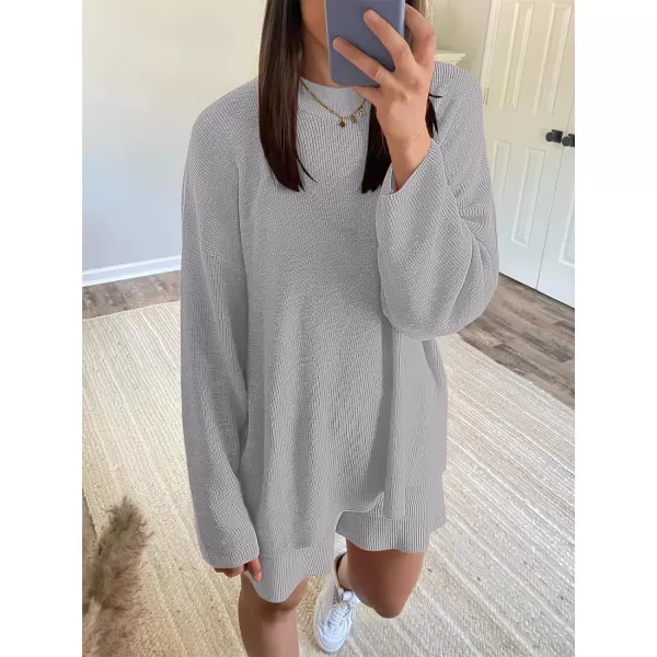 imageANRABESS 2 Piece Outfits For Women 2024 Spring Lounge Matching Loungewear Sets Oversized Sweater and Shorts SetGray