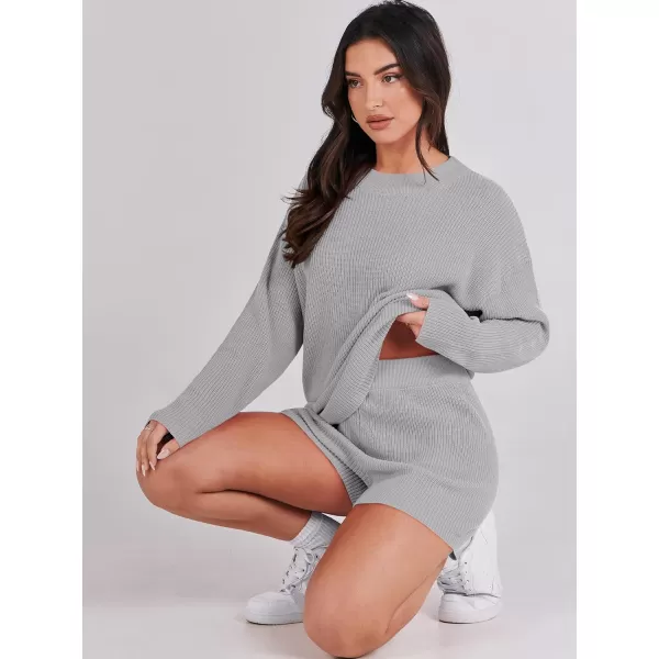 imageANRABESS 2 Piece Outfits For Women 2024 Spring Lounge Matching Loungewear Sets Oversized Sweater and Shorts SetGray