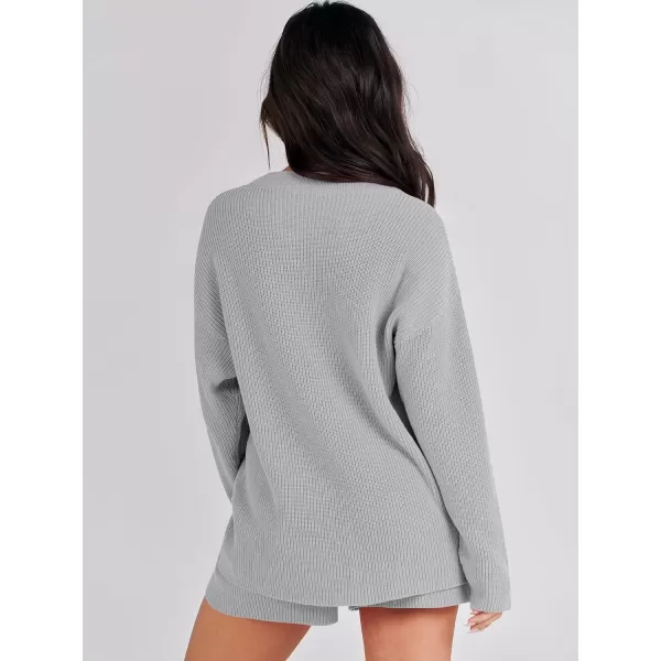 imageANRABESS 2 Piece Outfits For Women 2024 Spring Lounge Matching Loungewear Sets Oversized Sweater and Shorts SetGray