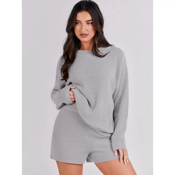 imageANRABESS 2 Piece Outfits For Women 2024 Spring Lounge Matching Loungewear Sets Oversized Sweater and Shorts SetGray