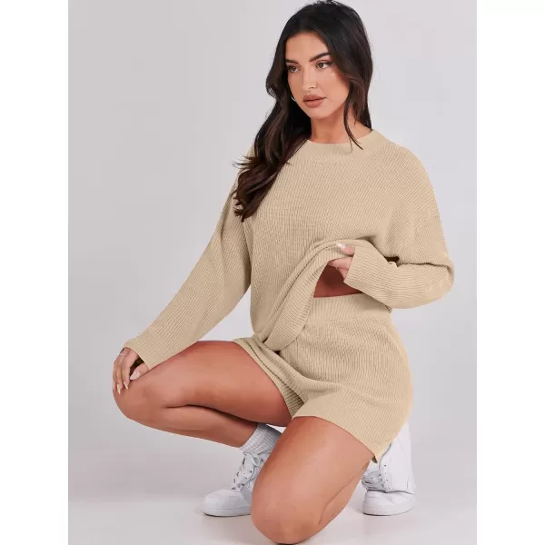 imageANRABESS 2 Piece Outfits For Women 2024 Spring Lounge Matching Loungewear Sets Oversized Sweater and Shorts SetKhaki
