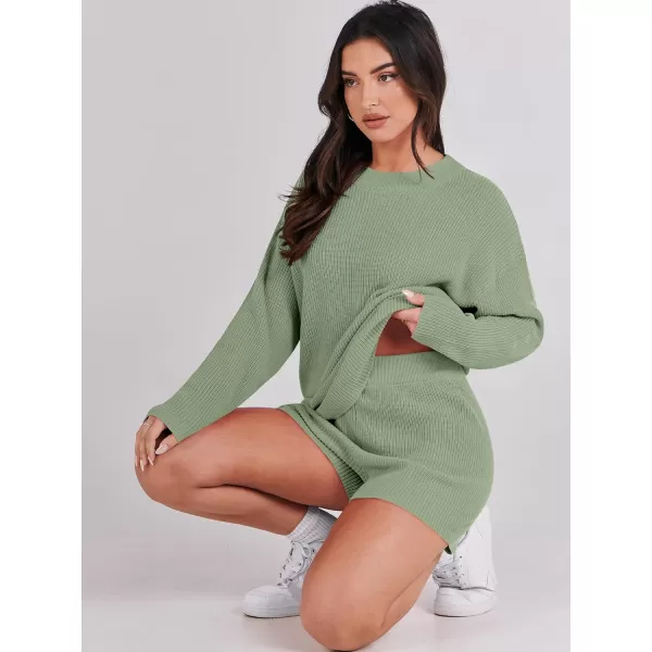 imageANRABESS 2 Piece Outfits For Women 2024 Spring Lounge Matching Loungewear Sets Oversized Sweater and Shorts SetLight Green