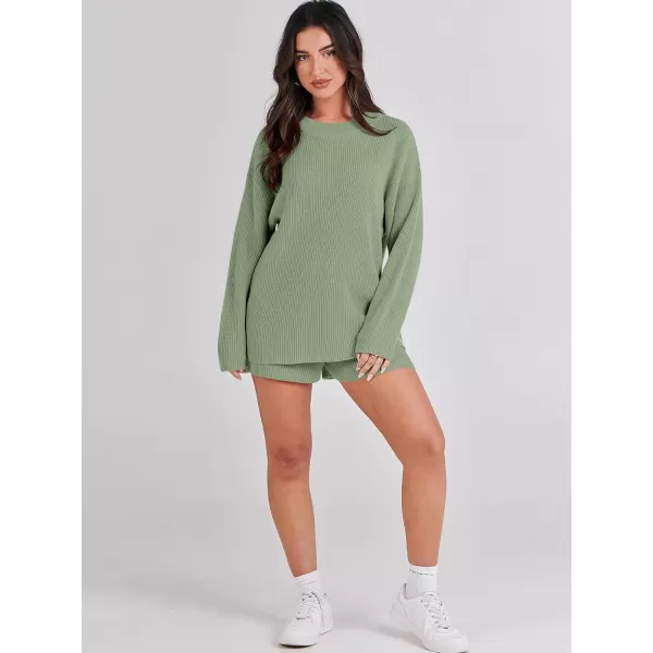 imageANRABESS 2 Piece Outfits For Women 2024 Spring Lounge Matching Loungewear Sets Oversized Sweater and Shorts SetLight Green
