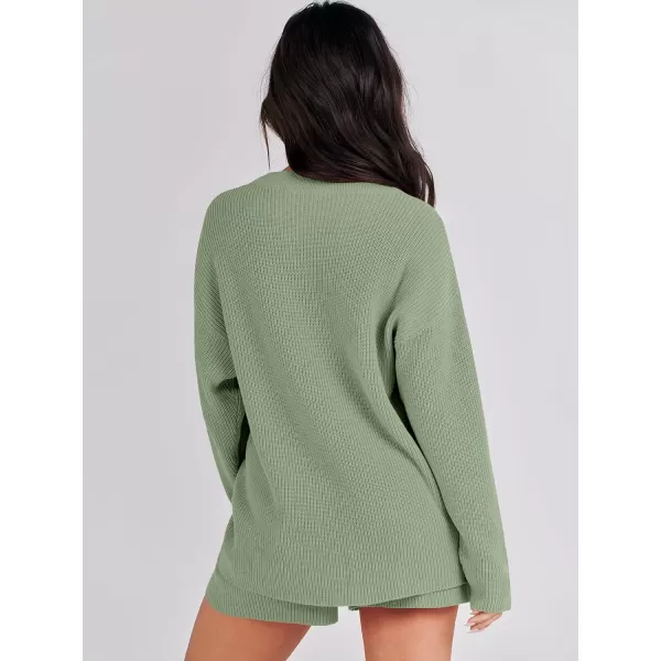 imageANRABESS 2 Piece Outfits For Women 2024 Spring Lounge Matching Loungewear Sets Oversized Sweater and Shorts SetLight Green