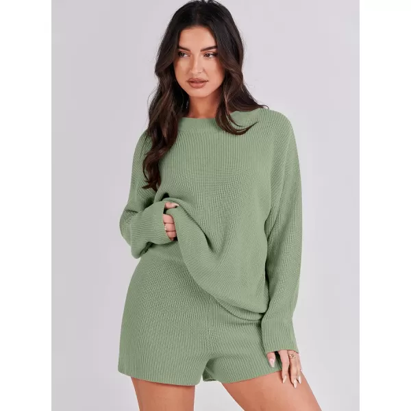 imageANRABESS 2 Piece Outfits For Women 2024 Spring Lounge Matching Loungewear Sets Oversized Sweater and Shorts SetLight Green