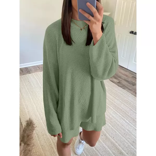 imageANRABESS 2 Piece Outfits For Women 2024 Spring Lounge Matching Loungewear Sets Oversized Sweater and Shorts SetLight Green