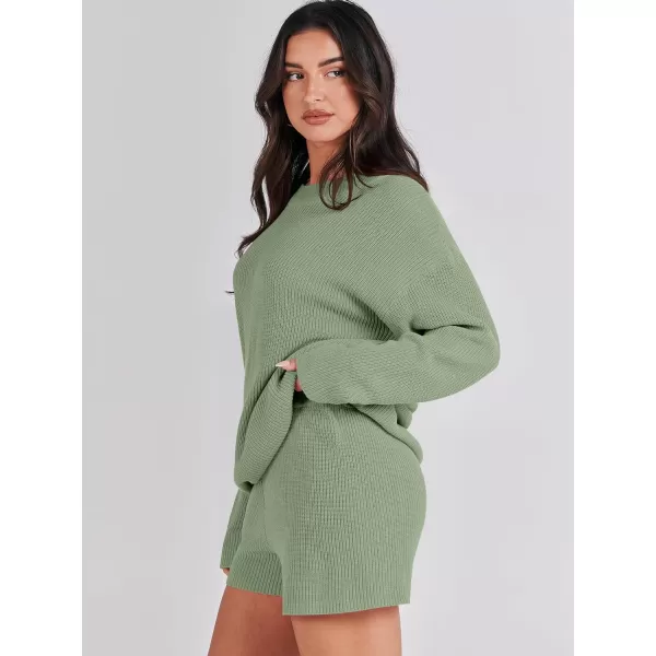 imageANRABESS 2 Piece Outfits For Women 2024 Spring Lounge Matching Loungewear Sets Oversized Sweater and Shorts SetLight Green
