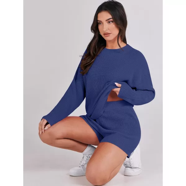 imageANRABESS 2 Piece Outfits For Women 2024 Spring Lounge Matching Loungewear Sets Oversized Sweater and Shorts SetNavy Blue