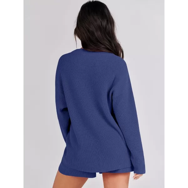 imageANRABESS 2 Piece Outfits For Women 2024 Spring Lounge Matching Loungewear Sets Oversized Sweater and Shorts SetNavy Blue